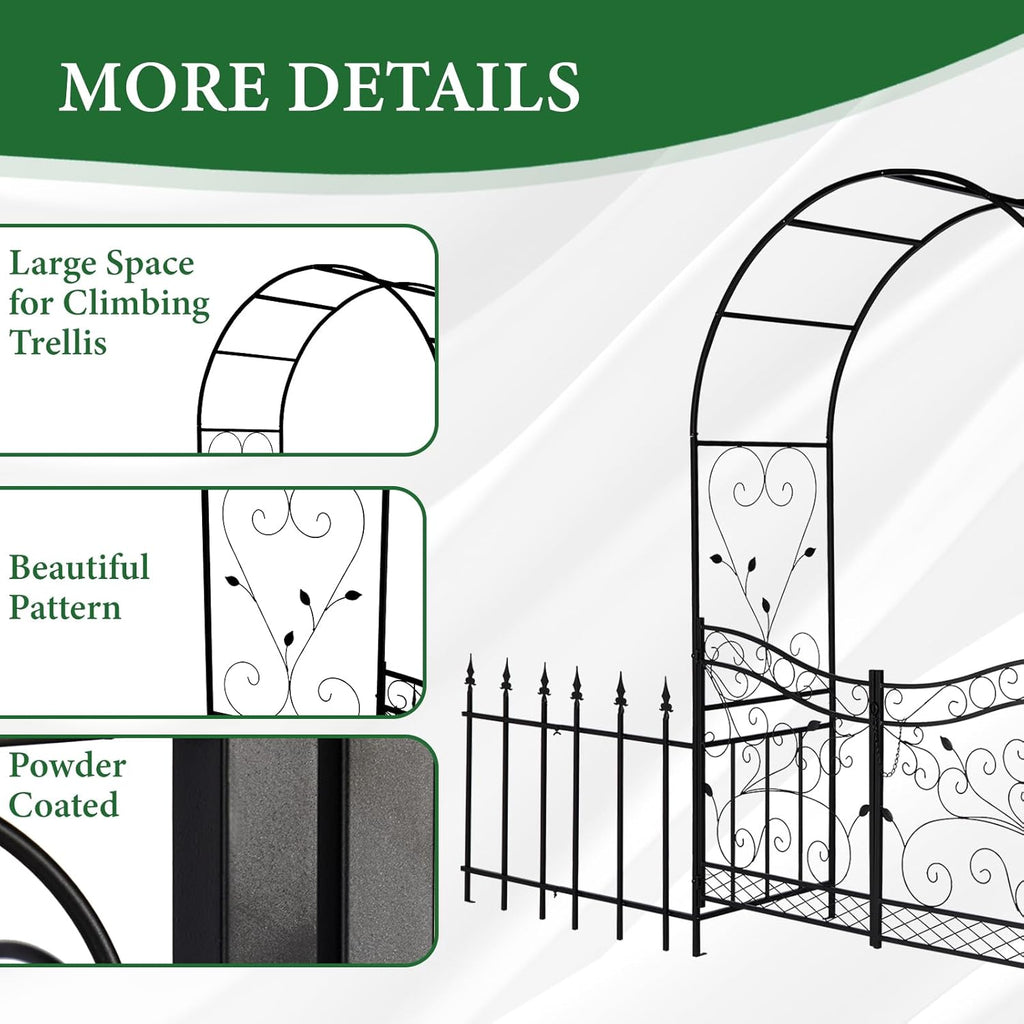 VINGLI Garden Arbor Arch, Wedding Arch Archway for Ceremony Party, Trellis for Plant Climbing, Christmas Decorations Pergola for Backyard, Lawn, Patio, Yard (Arbor with Gate and Fence)