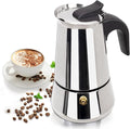 2 Cup 100ml Moka Pot Stainless Steel Espresso Coffee Maker Stovetop Percolator Coffeemaker Italian Classic Style Brewing Greca Cafe Mocha Machine for Cafeteras Lover Camping Travel and Home Use 3.3oz