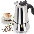 2 Cup 100ml Moka Pot Stainless Steel Espresso Coffee Maker Stovetop Percolator Coffeemaker Italian Classic Style Brewing Greca Cafe Mocha Machine for Cafeteras Lover Camping Travel and Home Use 3.3oz