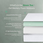 EGO White 12 inch Queen Memory Foam Mattress, Gel Green Tea Mattress Bed in a Box, Made in USA, CertiPUR-US Certified, Double Mattress, 60"×80", Medium Firm