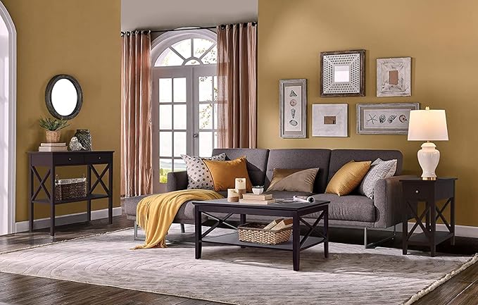 ChooChoo Oxford Coffee Table with Thicker Legs, Espresso Wood Coffee Table with Storage for Living Room 40 inches