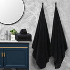 Black Bathroom Towels Set Of 4, 35x70 Inches Oversized Bath Towels Extra Large Microfiber Shower Towels Textured Ultra Soft Absorbent Quick Dry Towel Bath Sheets Towels For Adults Bathroom Hotel Spa