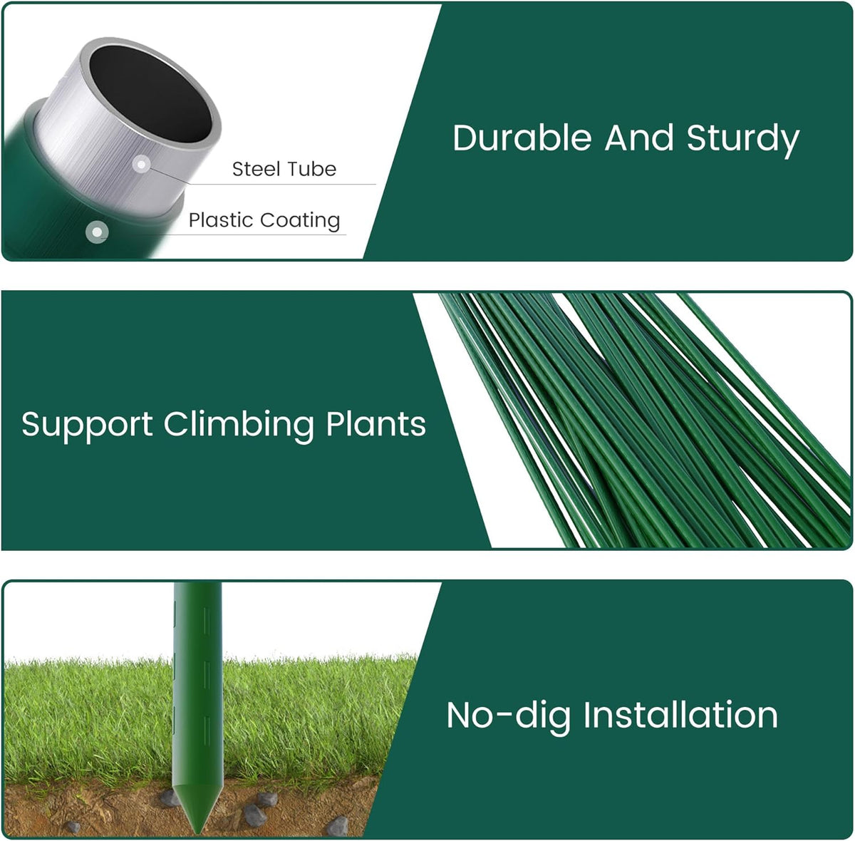 36 Inch 3 Ft Plant Support Garden Stakes 50 PCS, Sturdy Steel Plastic Coated Sticks for Outdoor Growing Climbing, Tomato, Trees, Cucumber, Beans