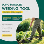 Long Handle Weeding Garden Rake - 2-in-1 Manual Weed Puller Tool with Manganese Steel Head Stand Up Weeder Remover for Lawn Yard Patio Heavy Duty Hand Rake Hoe Combo for Dandelion Removal