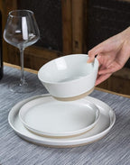 Famiware Saturn Speckled Dinnerware Sets for 8 (24 Pieces), Stoneware Plates and Bowls Dish Set - Chip and Scratch Resistant, Microwave and Dishwasher Safe, White