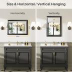 22x30 Inch Black Bathroom Mirror for Wall, Thick Metal Framed Rectangle Mirrors for Over Sink, Bedroom, Living Room, Entryway, Anti-Rust, HD Tempered Glass