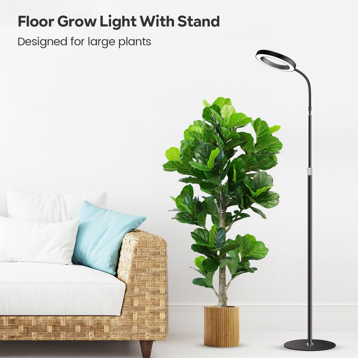 Garpsen Grow Lights for Indoor Plants, Full Spectrum LED Plant Light with Stand, 3 Color Modes Floor Grow Lamp with Timer 6/12/16H, 5 Dimmable Levels, 67'' Adjustable Height for Large Plants