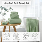 8 Piece Green Family Bath Towel Set-2 Oversized Bath Towel Sheets,2 Hand Towels,4 Washcloths-600GSM Soft Highly Absorbent Quick Dry Beach Chair Towels Woven Towels for Bathroom Hotel and Spa