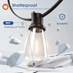 addlon 150FT(50FT*3) LED Outdoor String Lights Waterproof Patio Lights with 48 Shatterproof ST38 Replaceable Bulbs(3 Spare), Dimmable Outside Hanging Light Connectable for Porch, Backyard, 2200K