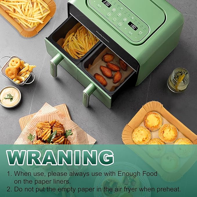 Vailnd 300Pcs Air Fryer Paper Liners Disposable, 8x5.5" Rectangle Parchment Paper, Sheets, Non-stick Liners for Rectangular Airfryer Basket Oilproof Waterproof