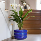 SQOWL Ceramic Plant Pot 13.5 Inch - Large Planter for Outdoor Plants Round Indoor Flower Pot with Drainage Hole Decorative Planter Modern Home Decor Blue