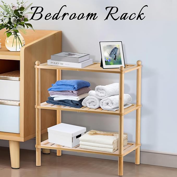 3-Tier Shoe Rack,Shoes Organizer,for Front Door Entrance, Free Standing Shelf Entryway and Closet Hallway, Small Space Stackable Bamboo Multifunctional Racks