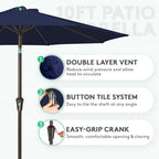 JEAREY 10FT Outdoor Patio Umbrella Outdoor Table Umbrella with Push Button Tilt and Crank, Market Umbrella 8 Sturdy Ribs UV Protection Waterproof for Pool, Garden (Dark Blue)