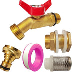 Hymnorq Rain Barrel Spigot Kit, Brass Outdoor Faucet Water Spigot for Water Barrel Bucket, Quarter Turn Ball Valve, with Bulkhead Fitting, Hose Connector Adaptor, Filter, Seal Tape