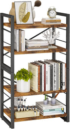 Homeiju Bookshelf, Dorm Desk Hutch, Desk Shelf Organizer, 4 Tier Stackable Bookcase, Adjustable Industrial Book Shelf Storage Organizer for Desktop, Living Room, Bedroom, Office,Rustic Black and Brown