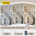 9-Lights H100'' Modern Chandelier 9-Lights Silver Foyer Entrance Chandeliers High Ceiling Chandelier LED Dimmable 2700-6000K Fixtures
