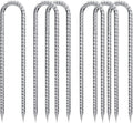 Rebar-Stakes-12-Inch-Galvanized, U Hook Trampoline Stakes 6 Pack Ground Anchors Tent Stakes Heavy Duty for Plants Anti-Rust Landscape Fabric Stakes Artificial Turf