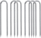 Rebar-Stakes-12-Inch-Galvanized, U Hook Trampoline Stakes 6 Pack Ground Anchors Tent Stakes Heavy Duty for Plants Anti-Rust Landscape Fabric Stakes Artificial Turf