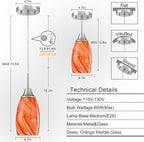 Mini Glass Pendant Light 4.72" with Handblown Orange Marble Art Glass Hanging Light 3-Pack Oval Ceiling Hanging Light Fixture for Dining Room Kitchen Island Cafe Foyer Hallway