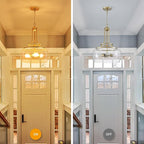 WUZUPS Chandelier Rustic Farmhouse Industrial Round Ceiling Pendant LED Light Fixture Clear Seeded Glass Shade for Dining Room Kitchen Island Foyer Entryway, H 20.9" x W 15.9", Gold