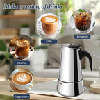 4 Cup Moka Pot Stainless Steel 200ml Italian Espresso Coffee Maker Stovetop CoffeeMakers Mocha Pot Percolator for Induction Stove Classic Cafe Makers Portable for Easy Brewing Tummy