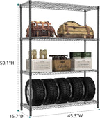 IZEUK 1400 LBS Garage Black Shelving Wide Storage Shelves 4 Tier Adjustable Heavy Duty Metal Wire Rack Standing Shelf Unit for Kitchen Office College Dorm Garage Warehouse 15.8" x 45.8"x 59.4"