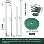 4 Set Metal Plant Sticks Support Tall 48 Inch Adjustable Plants Stem Support Rod Amaryllis Holder Stake Garden Flower Rings with 20PCS Clips 16.5' Plant Ties for Outdoor Indoor Plants