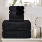 8 Piece Large Black Family Bath Towel Set-2 Oversized Bath Towel Sheets,2 Hand Towels,4 Washcloths-600GSM Soft Highly Absorbent Quick Dry Beach Chair Towels Woven Towels for Bathroom Hotel and Spa