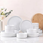 Dinnerware Set for 8, GBhome 24 Piece Speckled Plates and Bowls Set with Glazed Bottom, Chip and Scratch Resistant Stoneware Plates Sets, Dishwasher & Microwave Safe Dishes, White