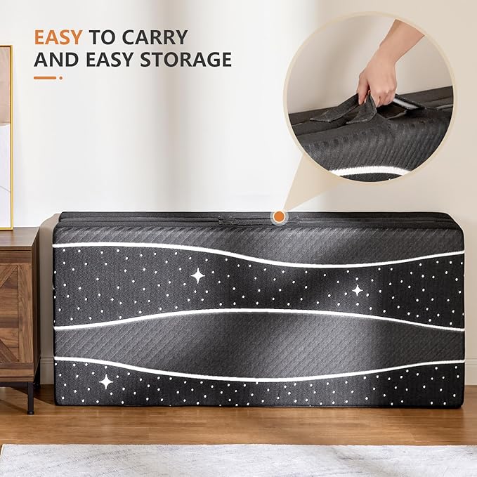 Sweetnight Tri-fold Mattress - 4 Inch Dual-Layer Foam Folding Mattress | Removable & Washable 500G Superfine Fiber Cover | Suitable for Camping, RV & Home Use （Single）