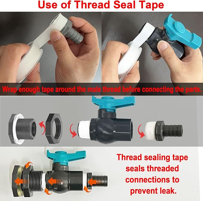Rain Barrel Spigot PVC Faucet Kit Water Diverter Kit with Bulkhead Fitting, Ball Valve, Garden Hose Barb(16mm) Adapter, Pipe Clamps, Thread Tape, Hole Saw(for 16mm ID Hose)