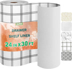OcePor Non-Adhesive Drawer and Shelf Liner 24IN x 30FT，Non Slip Cabinet and Cupboard Liner, Kitchen Cabinet Liners for Shelves, Waterproof Drawer Shelf Liners for Cabinets/Bathroom Cupboard, Stripe