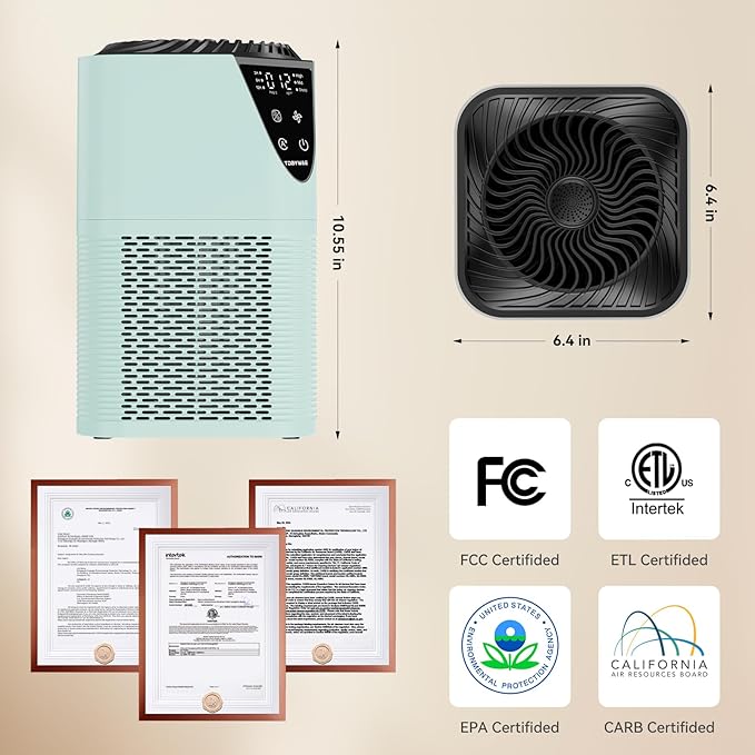 Air Purifiers for Home Large Room up to 1750 Sq Ft, H13 True HEPA Filter Air Purifiers for Bedroom, 25dB Quiet for Home,Bedroom,Office (Green)