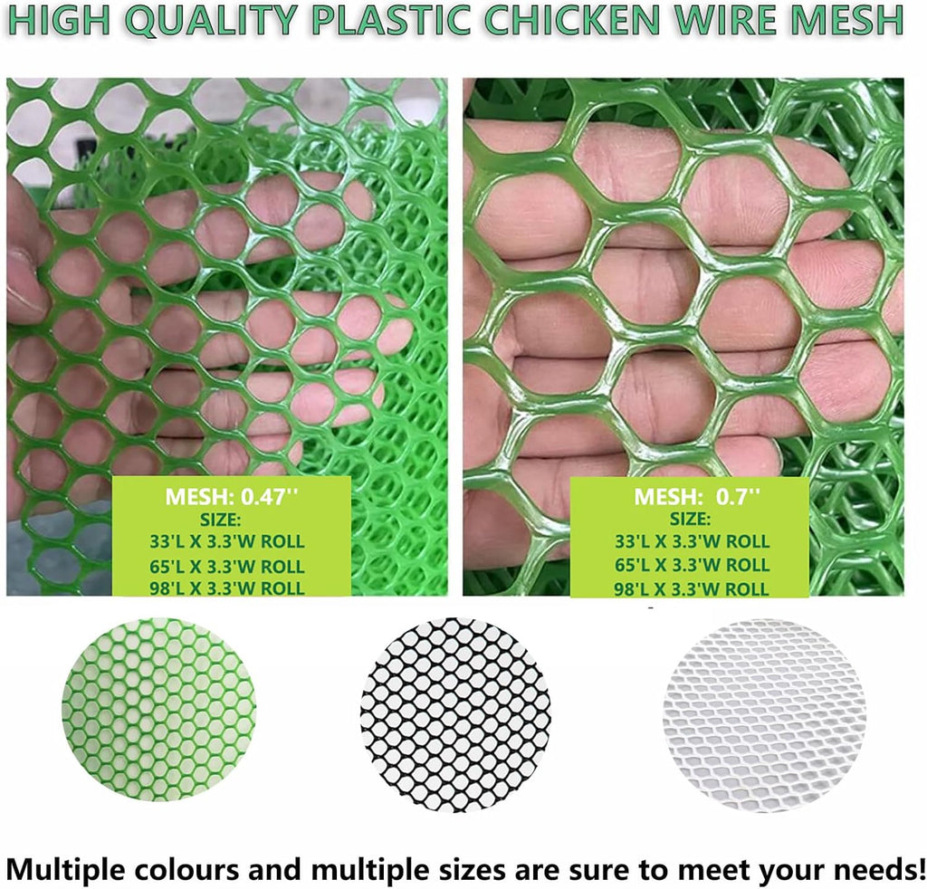 XIFENG Plastic Wire Mesh Fence Roll for Poultry Dogs Rabbit Snake Barrier, Plastic Chicken Fence Wire Fencing Mesh Poultry Netting for Garden Farm(Size:0.47in mesh-65ft L x 3.3ft W Roll,Color:Black)