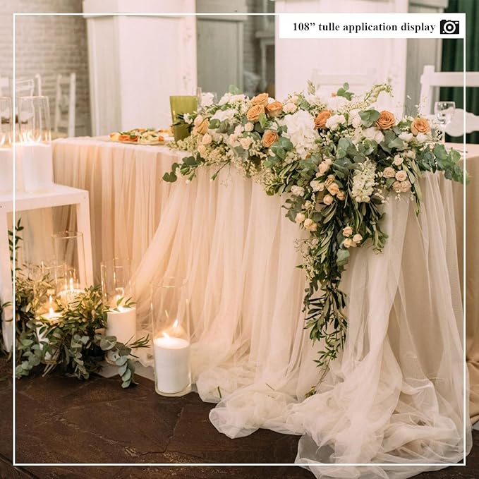 108" White Tulle Fabric Roll, Extra Large Matte Tulle Netting Bolt for Wedding Ceiling Drapes Arch Banquet Party Decorations Tutu Skirt Baby Shower DIY Crafts Gift Wrapping (10 Yards, White)
