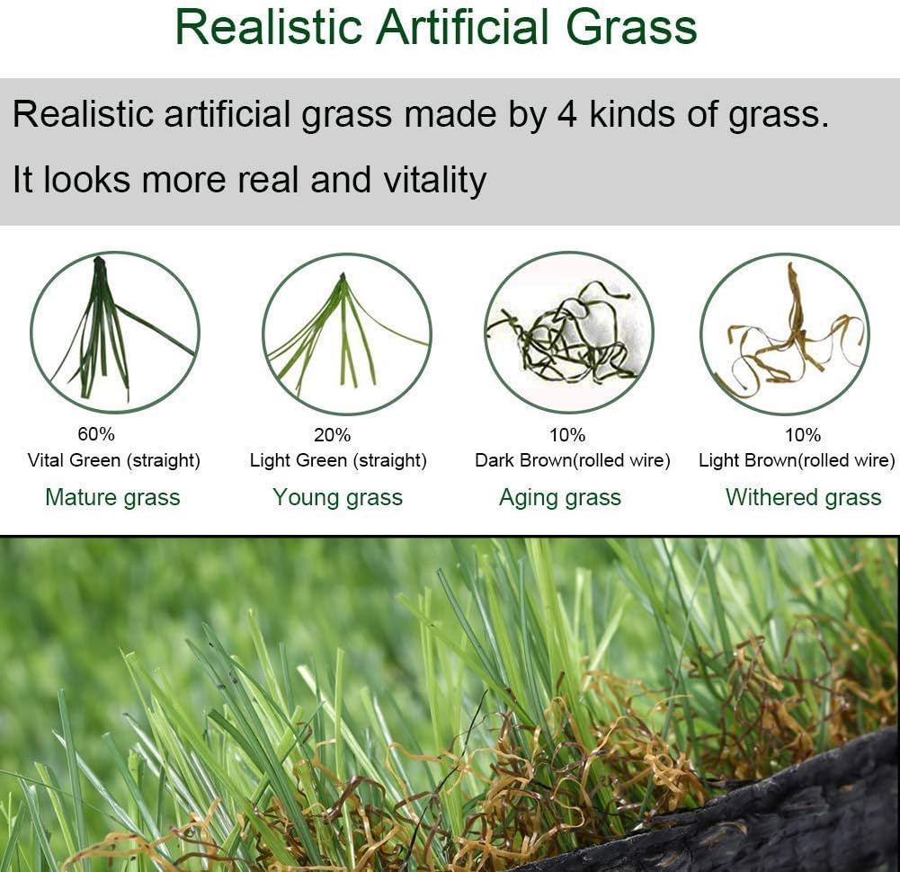 Artificial Grass Turf 8FTX50FT, 1.38" Pile Height Realistic Synthetic Grass, Indoor Outdoor Pet Faux Grass Astro Rug Carpet for Garden Backyard Patio Balcony