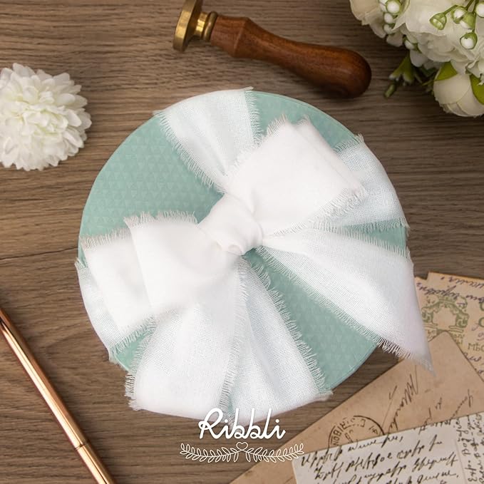 RiRibbli 3 Rolls White Ribbon 1.5 Inch x 18Yards Handmade Cotton Frayed Fringe Ribbons for Gift Wrapping Wedding Invites Bridal Bouquets Baby Shower DIY Crafts Home Decor