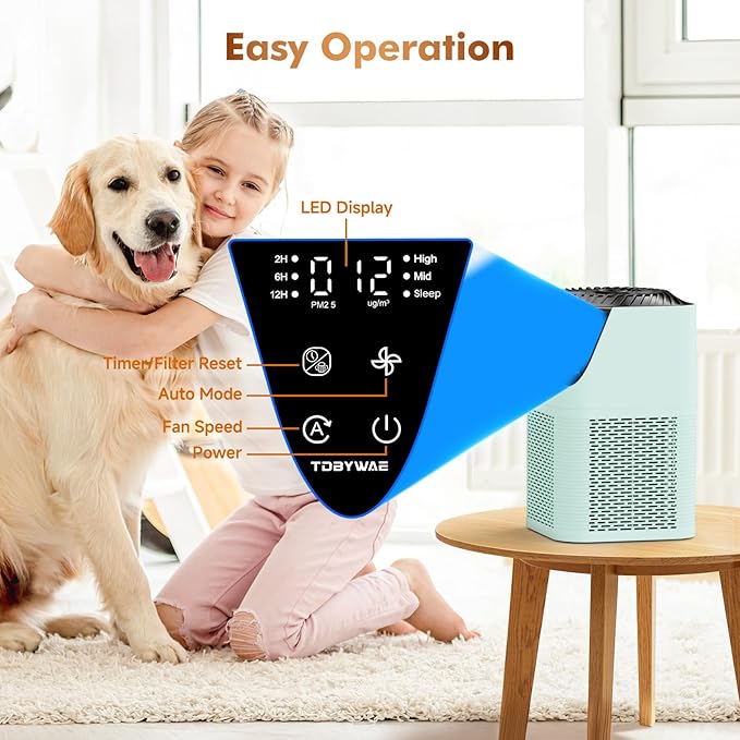 Air Purifiers for Home Large Room up to 1750 Sq Ft, H13 True HEPA Filter Air Purifiers for Bedroom, 25dB Quiet for Home,Bedroom,Office (Green)