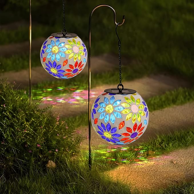 Solar Hanging Lantern Solar Outdoor Lanterns Mosaic Flower Outdoor Hanging Lights Outdoor Lights Waterproof Garden, Patio, Pathway & Yard Décor (Multi)