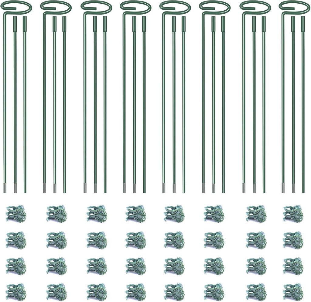 4.5mm Adjustable Length Plant Stake, Assembled (12 or 24 or 36 inch) Outdoor and Indoor Plant Support Poles for Flowers Marigolds Tomatoes Lilies Peonies Roses Daffodils Flower Clips (8 Sets, 32 Pcs)