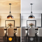 WUZUPS Chandelier Rustic Farmhouse Industrial Round Ceiling Pendant LED Light Fixture with Amber Gradient Black Glass Shades for Dining Room Kitchen Island Foyer Entryway, H 17" x W 13.4", E26 Base