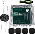 FEED GARDEN 6 Inch 50 Pcs Galvanized Landscape Staples 50 Pcs Gaskets Pick Hook Garden Stakes 11 Gauge Anti-Rust Landscaping Fabric SOD Pins U Shaped Yard Turf Stakes for Weed Barrier Fabric