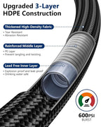 Garden Hose, Flexible Ultra Lightweight Durable, Kink-Free Water Hose with 10 Function Sprayer - Non-Shrinking, Easy to Store, All-Weather, High-Pressure, Black (25 FT)