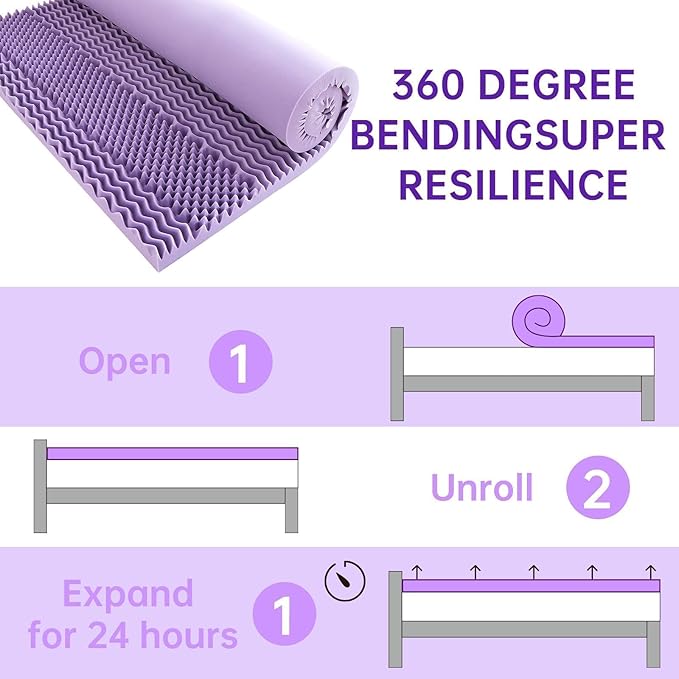 MUXHOMO 2 Inch 7-Zone Full Mattress Topper, Egg Crate Foam Mattress Topper Full Size for Back Pain, Lavender Cooling Gel Infused Bed Pad, CertiPUR-US and Oeko-TEX Certification (54"×75")
