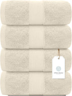 White Classic Luxury Bath Towels Set of 4 Large - 700 GSM Cotton Ultra Soft Bath Towels 27x54 | Highly Absorbent and Quick Dry | Hotel Towels for Bathroom Luxury, Plush Shower Towels, Ivory