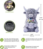 Nacome Solar Garden Highland Cow Holding Succulent Planter with LED Lights Outdoor Decor for Outside Yard Patio Balcony Porch Decorations - Birthday Gifts Mom Grandma Women(Grey)