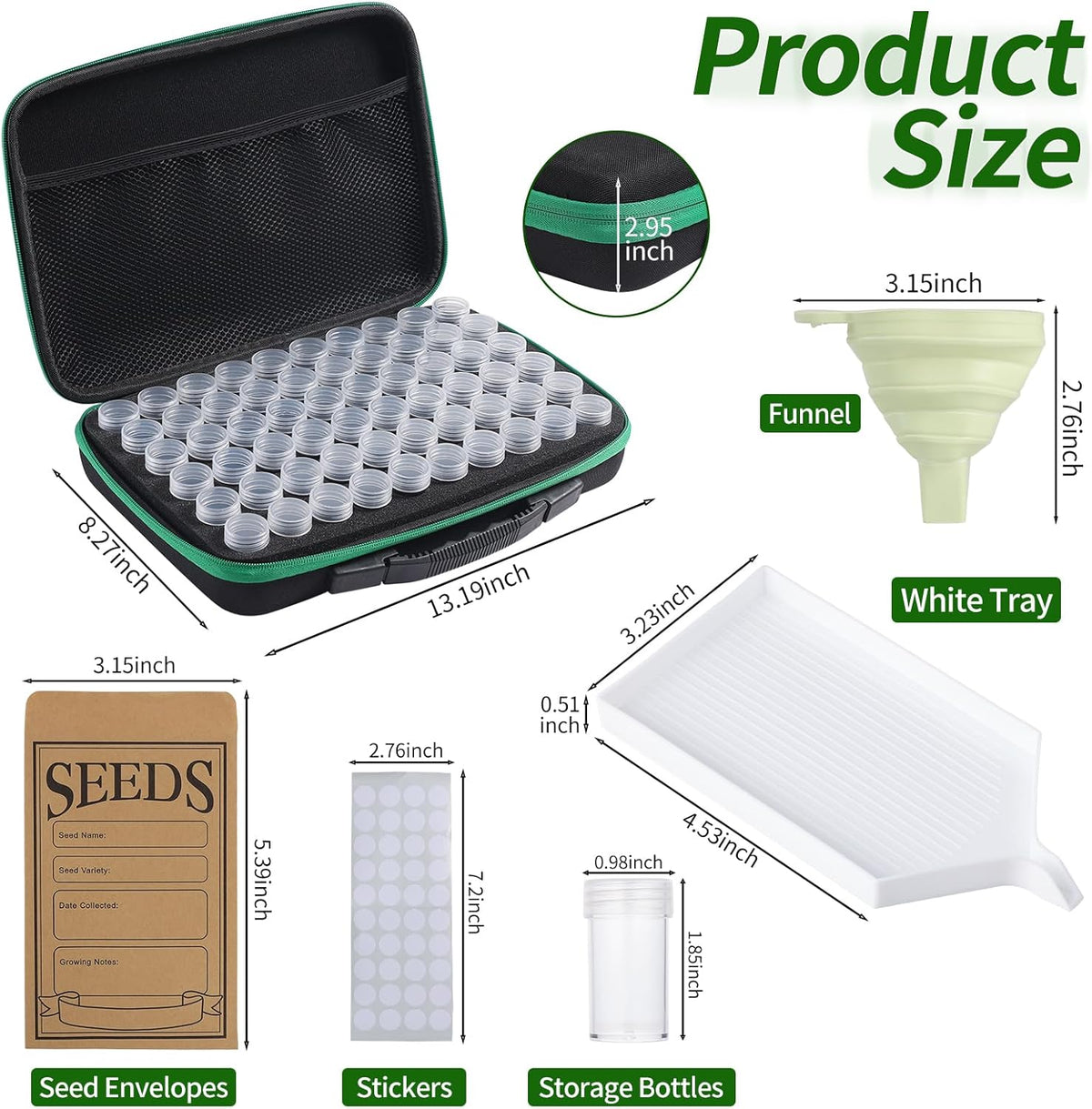 Seed Storage Box, Portable Seed Saving Box, Sturdy Seed Organizer Kit Seed Envelopes Funnel Label, Seed Container for Flower Plants Vegetable Seed, M-60 Slots