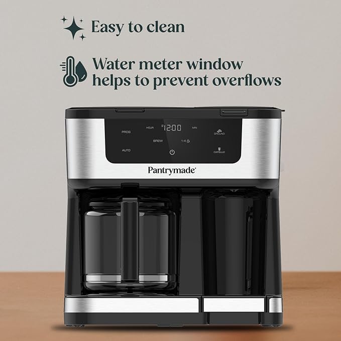 Deluxe 12-Cup Coffee Maker & Single Serve Brewer – Programmable, K-Cup Compatible, Adjustable Brew Size, Glass Carafe, Auto Shut-Off - Ideal for Home or Office