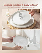Famiware Milkyway Plates and Bowls Sets, 12 Pieces Dinnerware Sets, Reactive Glaze Dish Set, Stoneware Dishes Set for 4, Matte White & Light Blue