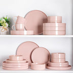 GBHOME Dinnerware Set for 6, 18 Piece Speckled Plates and Bowls Set with Glazed Bottom, Chip & Scratch Resistant Stoneware Plates Sets, Dishwasher & Microwave Safe Dishes (Pink, Service for 6)